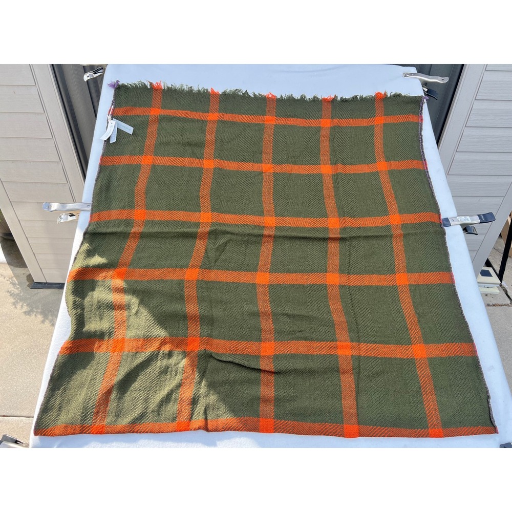 Paul Stuart Lovat Green Plaid 100%‎ Wool Blanket Scarf Wrap Shawl 80"x40"